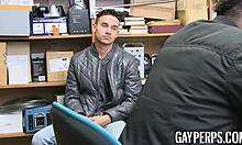 handsome guy caught stealing forced to service officer with mouth and body