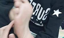 Watch this slim twink suck feet while getting fucked with big cock?