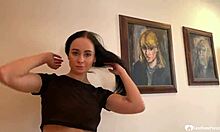 Busty neighbor babe strips down for a private homemade show