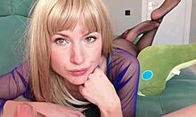 sexy blonde giving a juicy blowjob to a big cock until creampie