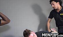 two gay guards tricked the young twink in the garage for hardcore punishment