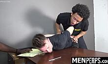 two gay guards tricked the young twink in the garage for hardcore punishment