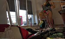 Yo, trying on the tiniest thongs and see-through leggings now