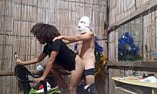 Christmas Adventure with Curly-Haired Asian Beauty and Pizza Delivery Boy. They Bang Hard in an Old House.