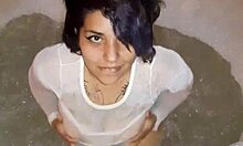 horny girl gets super wet after a handjob in this casual homemade scene