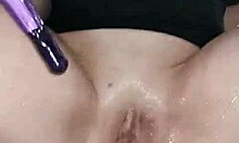 velvet rain masturbates on the edge and squirts with huge toy