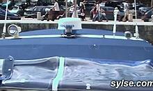 mature french milfs and teen lesbians masturbate with dildo in public outdoor voyeur scene