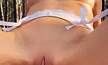 blonde in fishnets gets ass fucked and creampied outdoors