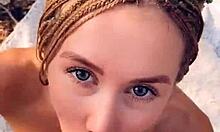 blonde in fishnets gets ass fucked and creampied outdoors