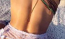 blonde in fishnets gets ass fucked and creampied outdoors