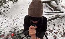 Asian girl gives blowjob in snow, luna sucks bwc in public park almost caught