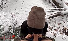 Asian girl gives blowjob in snow, luna sucks bwc in public park almost caught
