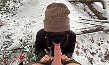 Asian girl gives blowjob in snow, luna sucks bwc in public park almost caught