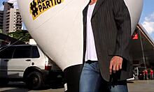 fucking the street guy, sucking his cock hard in pov