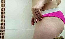 Girl In Shower Caresses Herself And Gets Excited.