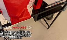 fitness model stretches tight pussy in yoga session turning into handjob