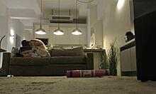 fitness model stretches tight pussy in yoga session turning into handjob