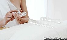 Stainless mormon muff divers have fun with big dildo and fingering hairy pussy