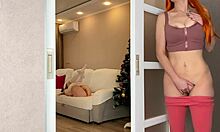 Stepmom and stepdaughter masturbate together, cumming hard on New Year's Eve