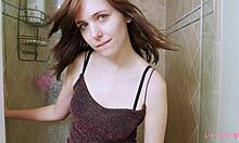 captivating brunette teen enjoys sensual shower solo moment