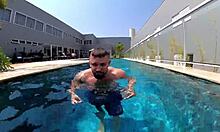 Married woman hooks up with unknown worker by the pool.