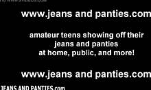 milf wife struggles in skinny jeans then strips nude teasingly