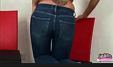 milf wife struggles in skinny jeans then strips nude teasingly