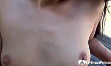 brunette enjoys outdoor relaxation