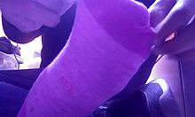 showing my new pink socks and tired feet