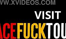 Petite girl gets massive facial after deep throat