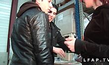 young petite 18+ redhead gets cum on tits from group blowjob