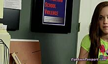 Petite teen 18+ blows a guard in this blowjob scene.