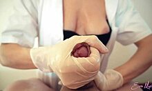 Professional handjob from sexy nurse Eva Myst in latex gloves