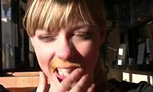 White teen 18+ gets fucked by two guys outdoors 😈