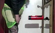 Crossdresser gives himself machine masturbation in shy homemade session
