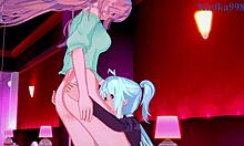 3D Futanari Porn with Cagliostro and Yukine's Big Boobs