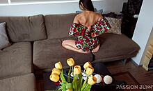 Beautiful girlfriend enjoys self-pleasure at home