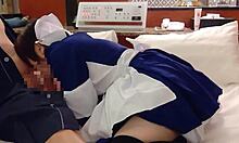 Cute Japanese nurse cosplay girl licked in hospital