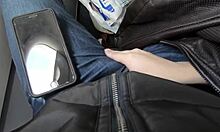 Ever seen a bold brunette give a blowjob on a public airplane?