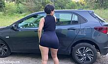 This curvy wife rides the Uber driver in an abandoned spot