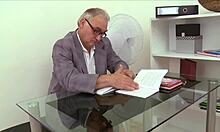 Chick is getting her cunt ravished by teacher on the couch, she moans during blowjob and sucking