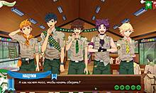 in game friends camp, keitaro jerks off in shower with russian voice acting