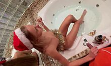 skinny blonde with small tits plays with big dick in kitchen and bathroom for new year