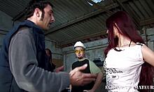 Ebony and redhead girls enjoy interracial double penetration with blowjobs and squirting