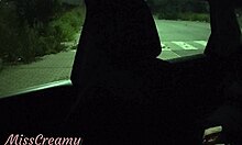 My wife squirts passionately in public parking, caught fucking a voyeur.