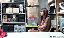 Shoplyfter Caught Redhead Teen Gets Mouth Fed By LP Officer's Cock