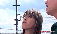 Skinny Teen Takes Double Anal Fuck on Rooftop 3-Way