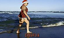 Latina Santa Gives Her Pussy As Christmas Gift On The Beach