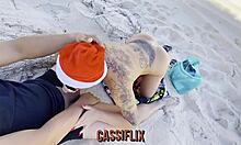 Latina Santa Gives Her Pussy As Christmas Gift On The Beach