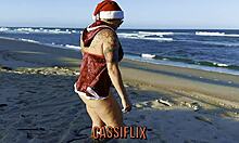 Latina Santa Gives Her Pussy As Christmas Gift On The Beach